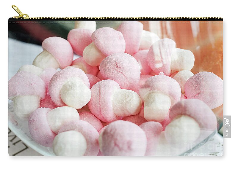 Beautiful Zip Pouch featuring the photograph Pink And White Marshmallows In Bowl by JM Travel Photography