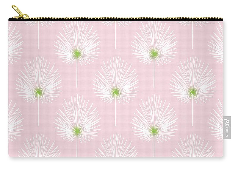Tropical Carry-all Pouch featuring the mixed media Pink and White Palm Leaves- Art by Linda Woods by Linda Woods