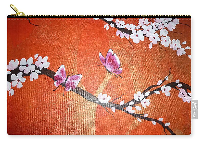 Pink Zip Pouch featuring the painting Pink Butterflies and Cherry Blossom by Julia Underwood