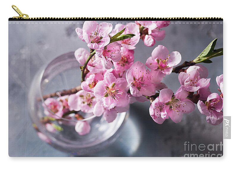 Cherry Zip Pouch featuring the photograph Pink Cherry Blossom by Anastasy Yarmolovich