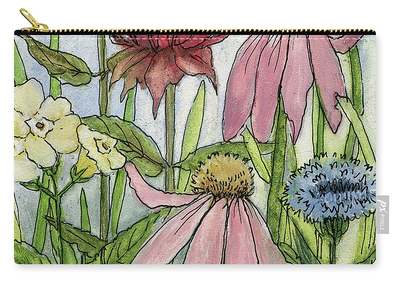 Pink Flower Zip Pouch featuring the painting Pink Coneflower by Laurie Rohner