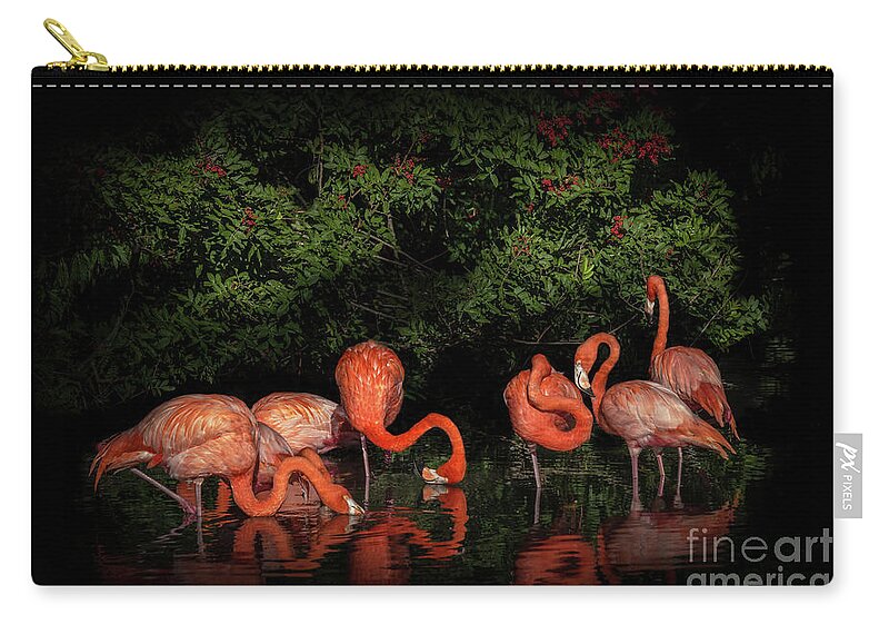 Bath And Spa Zip Pouch featuring the photograph Pink Flamingo Heaven by Liesl Walsh