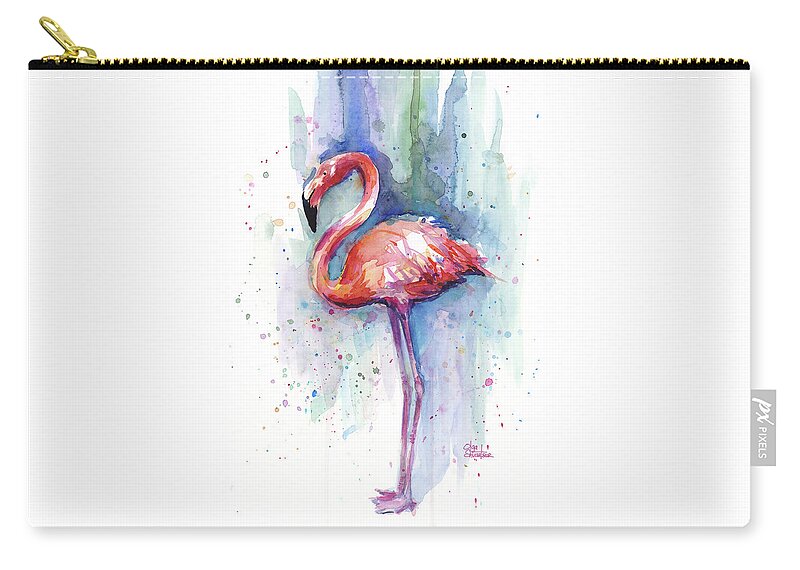 Watercolor Zip Pouch featuring the painting Pink Flamingo Watercolor by Olga Shvartsur