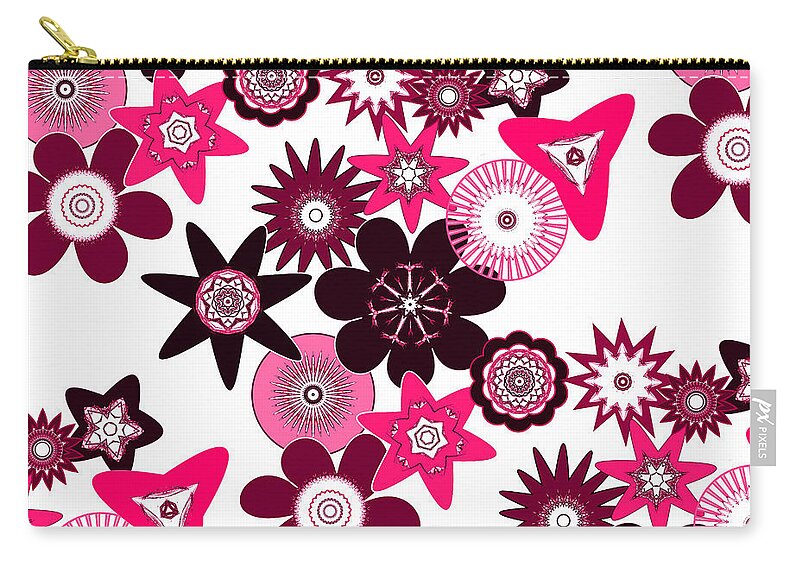Funky Flower Pattern Zip Pouch featuring the digital art Pink Funky Flowers by Two Hivelys