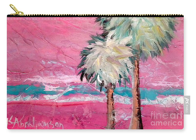 Palm Trees Zip Pouch featuring the painting Pink Horizon Palms by Kristen Abrahamson