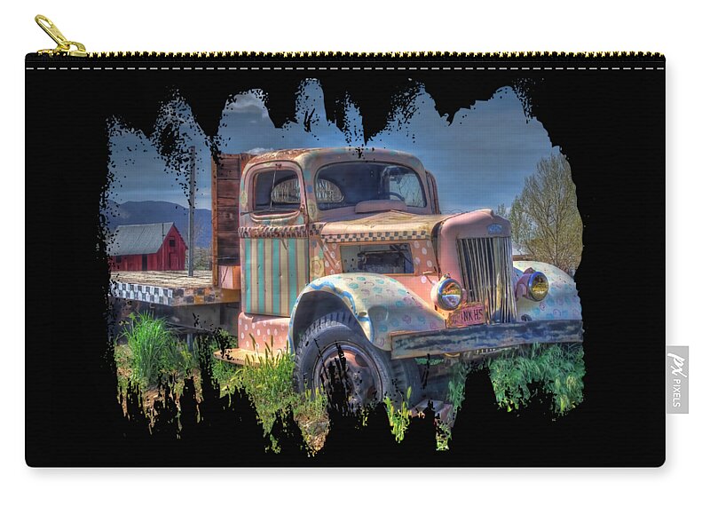 Old Truck Prints For Sale Zip Pouch featuring the photograph Classic Flatbed Truck In Pink by Thom Zehrfeld