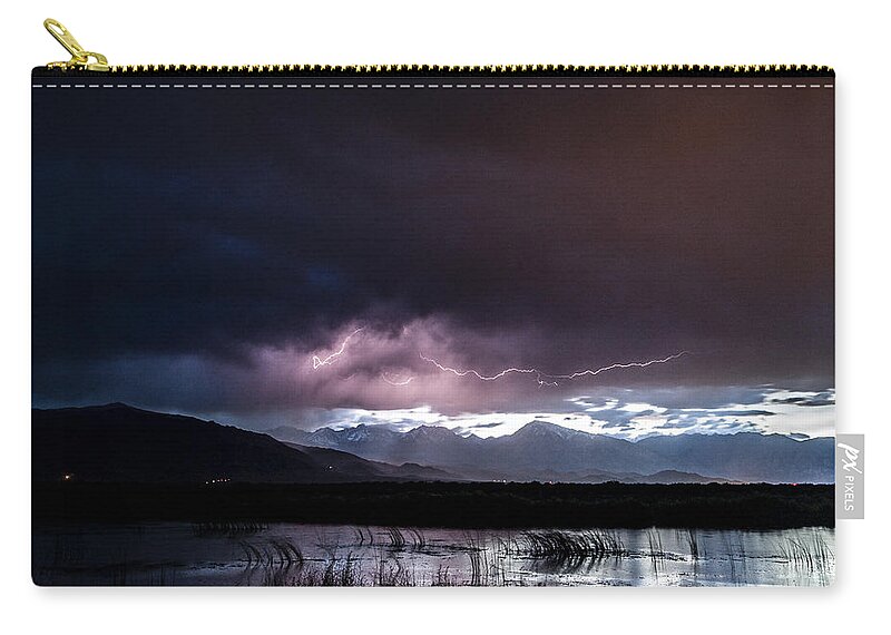 Lightning Zip Pouch featuring the photograph Pink Lightning by Cat Connor