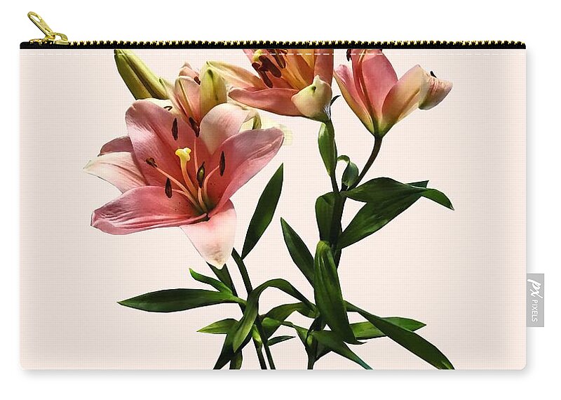 Lily Zip Pouch featuring the photograph Pink Lily Trio by Susan Savad