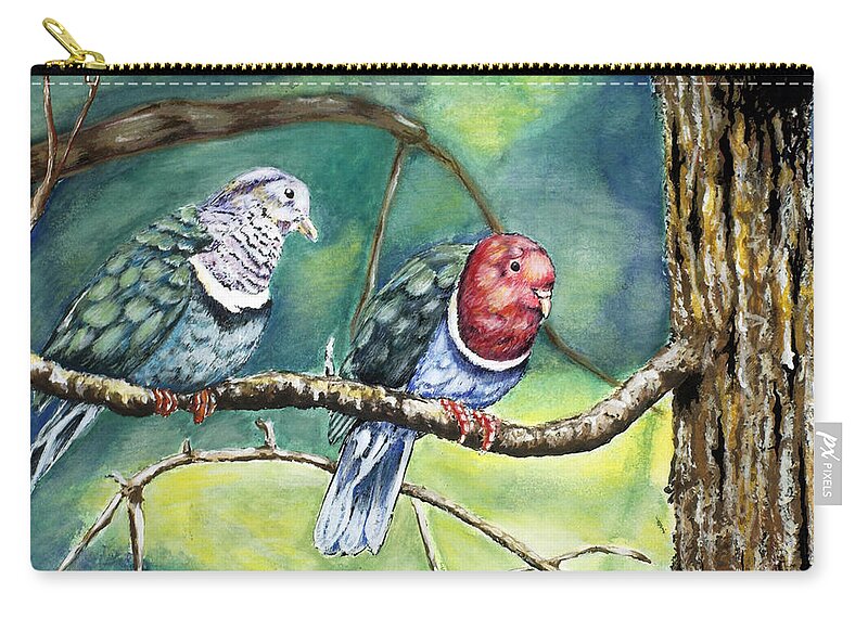 Dove Zip Pouch featuring the painting Pink Neck Fruit Doves by Thomas Hamm