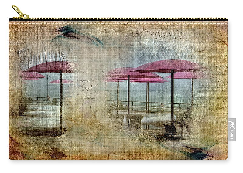 Toronto Zip Pouch featuring the digital art Pink Parasols on Sugar Beach by Nicky Jameson