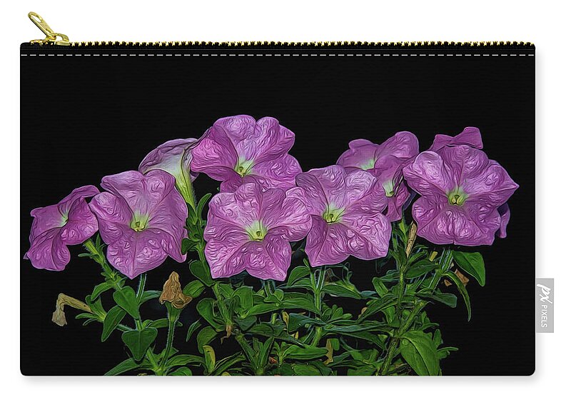 Flower Carry-all Pouch featuring the photograph Pink Petunia On Black by Cathy Kovarik