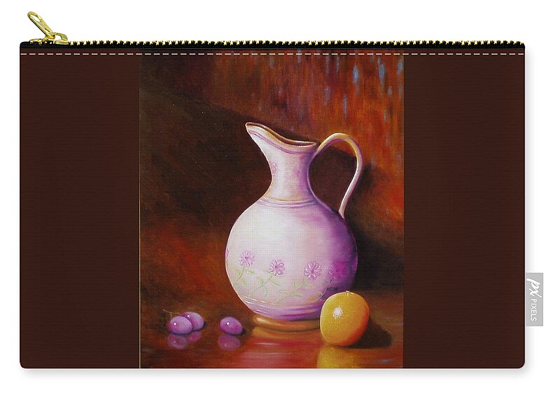 Still Life Zip Pouch featuring the painting Pink pitcher by Gene Gregory