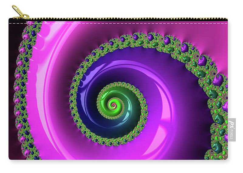 Spiral Zip Pouch featuring the photograph Pink purple and green Fractal Spiral by Matthias Hauser