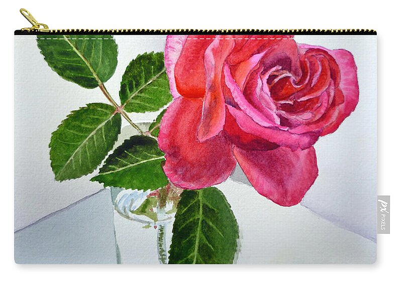 Rose Zip Pouch featuring the painting Pink Rose by Irina Sztukowski