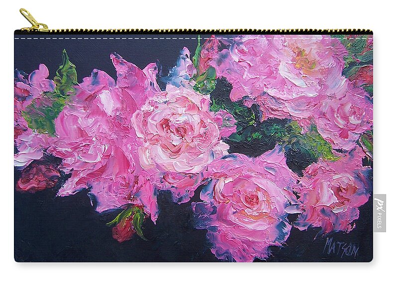 Pink Roses Zip Pouch featuring the painting Pink Roses oil painting by Jan Matson