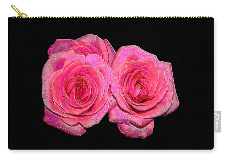 Two Pink Roses Zip Pouch featuring the photograph Pink Roses with Enameled Effects by Rose Santuci-Sofranko