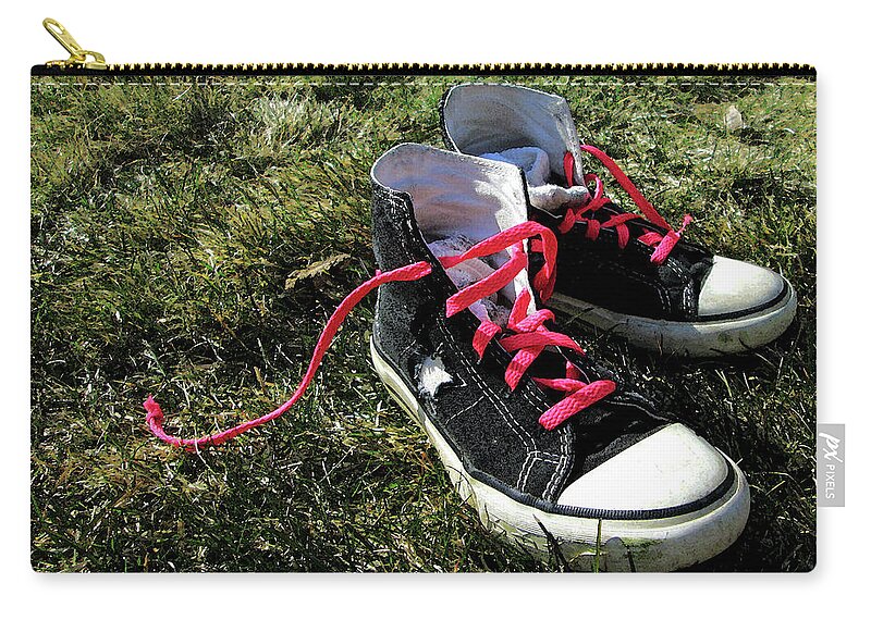 Sneakers Zip Pouch featuring the digital art Pink Shoe Laces by Mary Capriole
