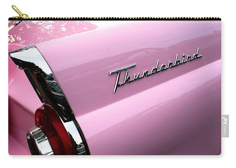 Cars Zip Pouch featuring the photograph Pink Thunderbird by Polly Castor