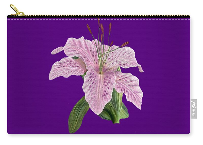 Pink Tiger Lily Zip Pouch featuring the digital art Pink Tiger Lily Blossom by Walter Colvin