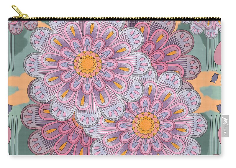 Pink Carry-all Pouch featuring the digital art Pink Zinnia Mandala by April Burton