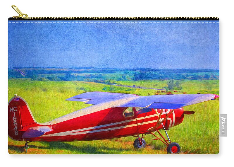 Piper Cub Zip Pouch featuring the photograph Piper Cub Airplane in Kansas Prairie by Anna Louise