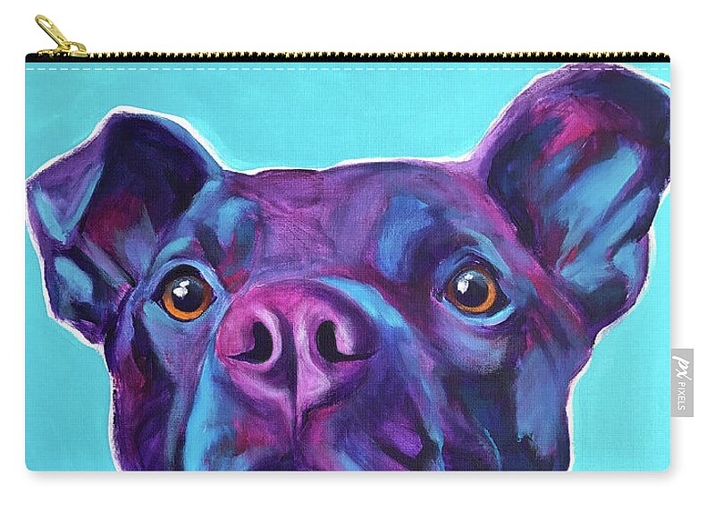 Pet Portrait Zip Pouch featuring the painting Pit Bull - Neko by Dawg Painter