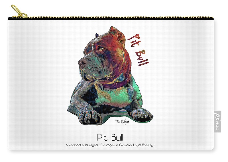 Pit Bull Zip Pouch featuring the digital art Pit Bull Pop Art by Tim Wemple