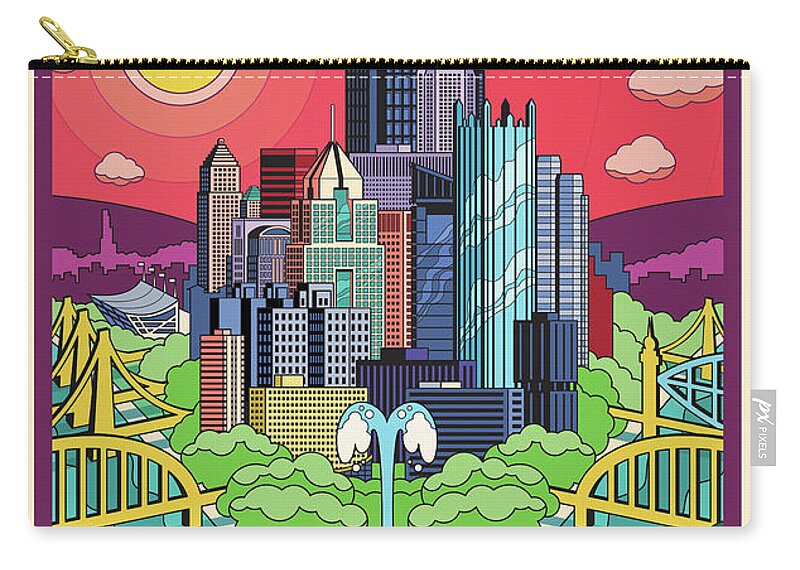 Pittsburgh Zip Pouch featuring the digital art Pittsburgh Poster - Pop Art - Travel by Jim Zahniser