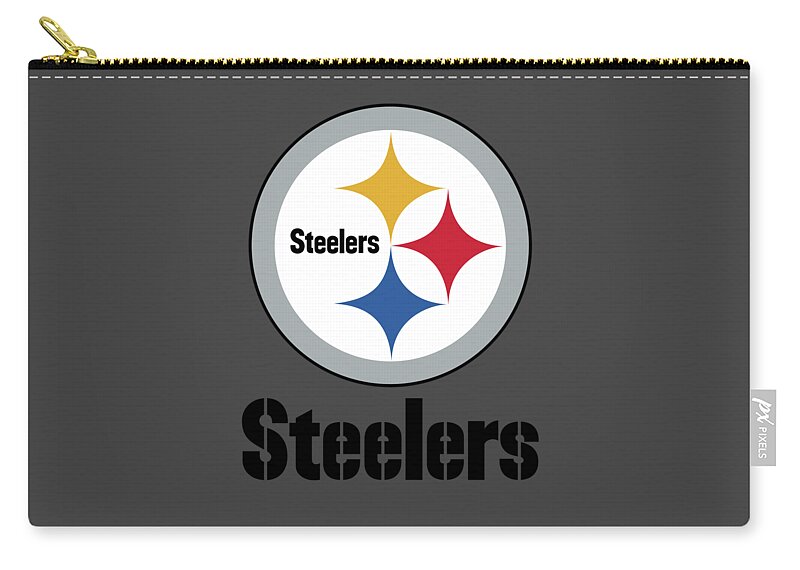 Pittsburgh Zip Pouch featuring the mixed media Pittsburgh Steelers Translucent Steel by Movie Poster Prints