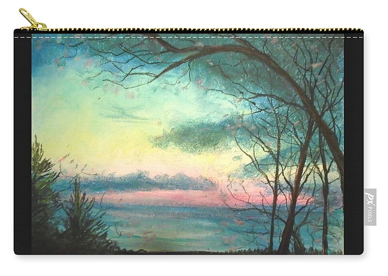 Aqua Sunset Zip Pouch featuring the pastel Pixie Skies by Jen Shearer