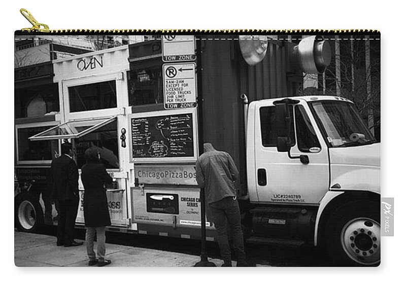 Mobileprints Zip Pouch featuring the photograph Pizza Oven Truck - Chicago - Monochrome by Frank J Casella