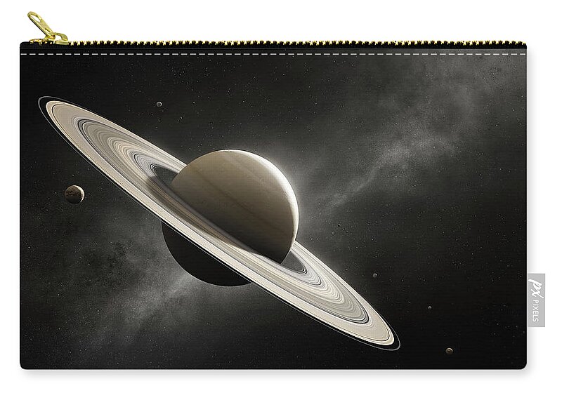 Saturn Zip Pouch featuring the photograph Planet Saturn with major moons by Johan Swanepoel