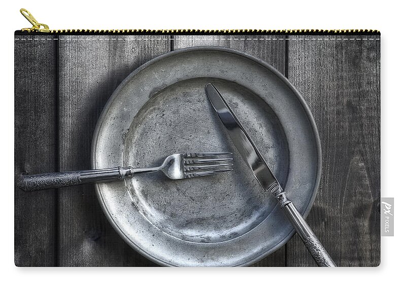 Silver Zip Pouch featuring the photograph Plate With Silverware by Joana Kruse