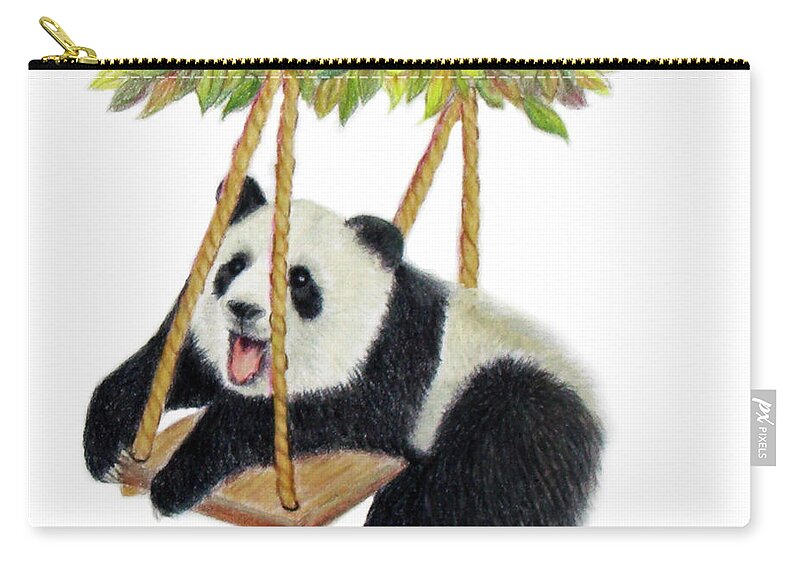 Panda Zip Pouch featuring the drawing Playing by Phyllis Howard
