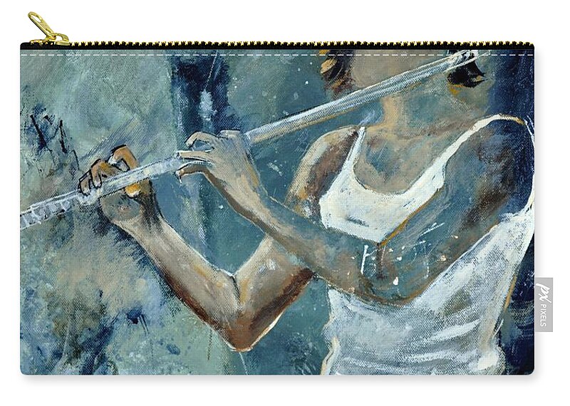 Music Zip Pouch featuring the painting Playing the flute by Pol Ledent