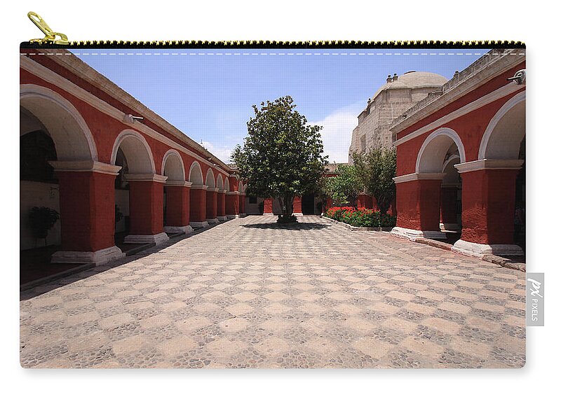 Santa Catalina Monastery Zip Pouch featuring the photograph Plaza At Santa Catalina Monastery by Aidan Moran