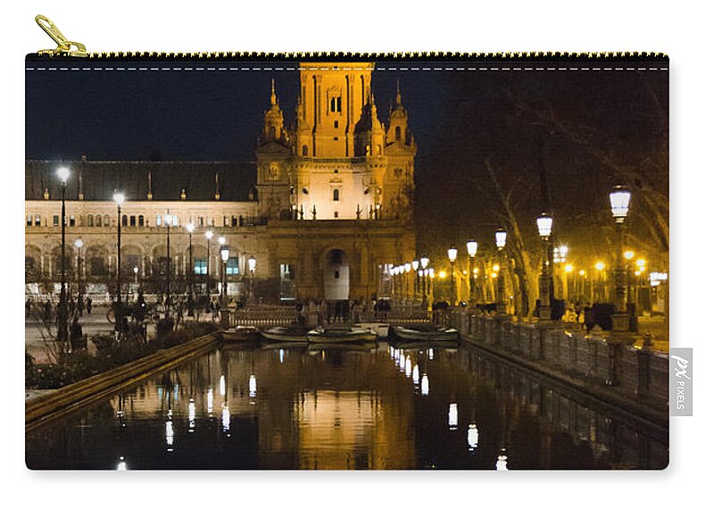 Plaza Zip Pouch featuring the photograph Plaza de Espana at night - Seville 6 by AM FineArtPrints