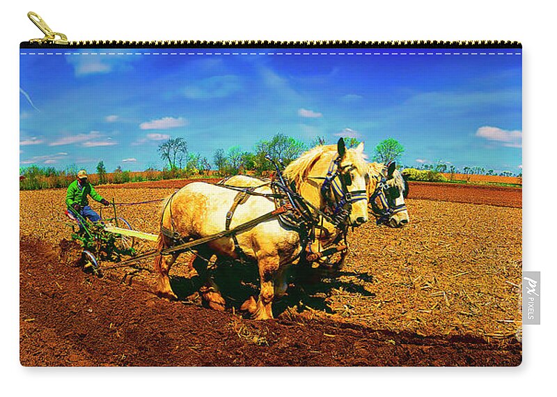 Plow Zip Pouch featuring the photograph Plow days Freeport Il Draft Horses by Tom Jelen