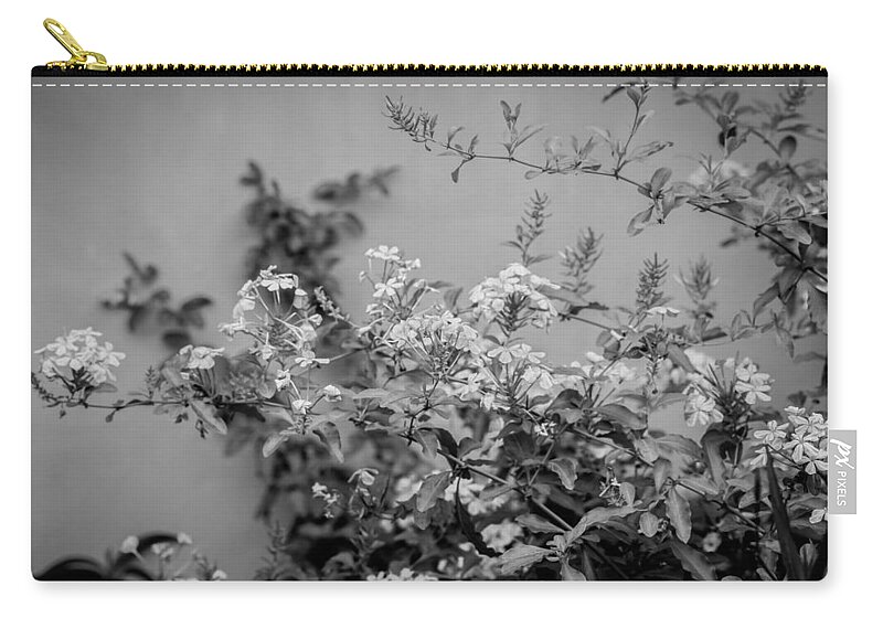 Plumbago Zip Pouch featuring the photograph Plumbago Auriculata Painted BW by Rich Franco