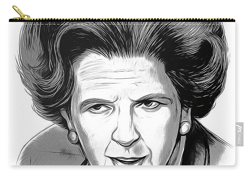 Margaret Thatcher Zip Pouch featuring the mixed media PM Margaret Thatcher by Greg Joens