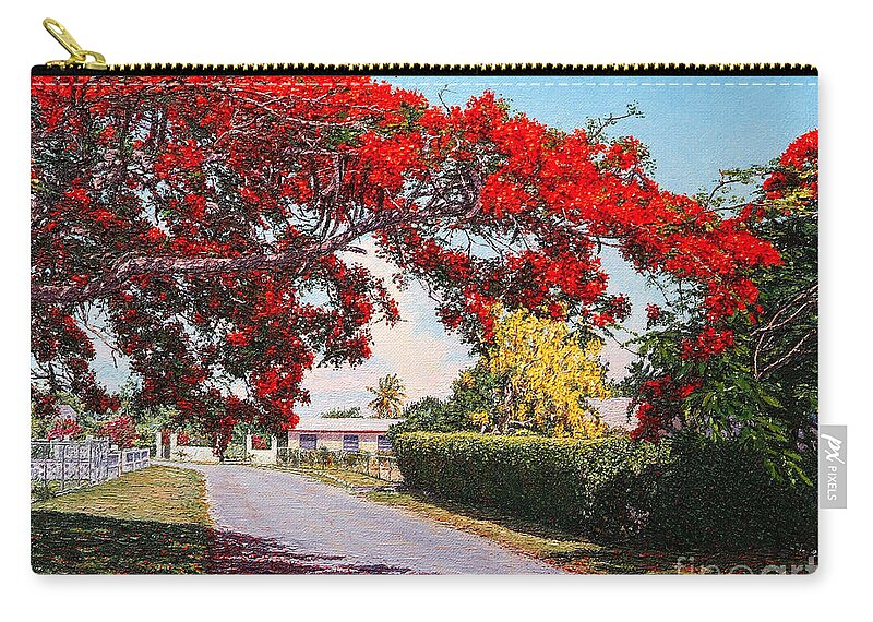 Eddie Zip Pouch featuring the painting Poinciana Shadows by Eddie Minnis