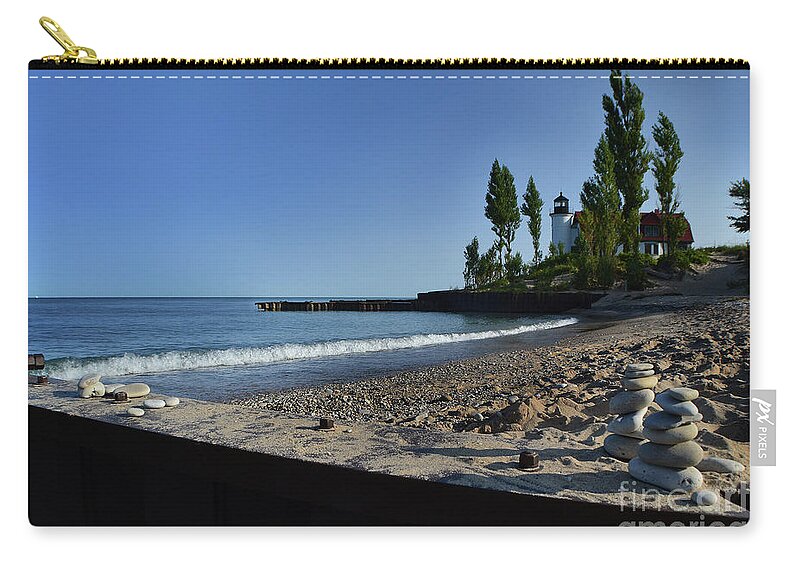 Michigan Zip Pouch featuring the photograph Point Betsie Rock Art by Amy Lucid