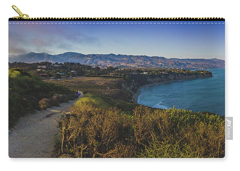 Beach Zip Pouch featuring the photograph Point Dume Sunset Panorama by Andy Konieczny
