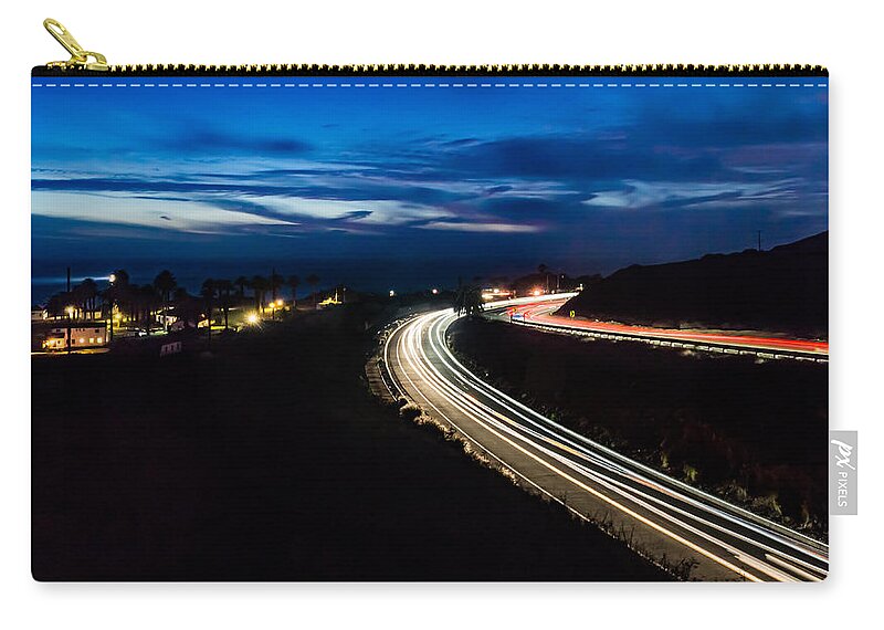 Lighthouse Zip Pouch featuring the photograph Point Vincente Light Trails by Ed Clark