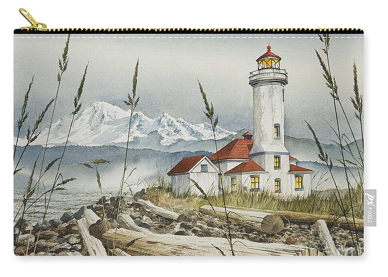 Lighthouse Fine Art Print Zip Pouch featuring the painting Point Wilson Lighthouse by James Williamson