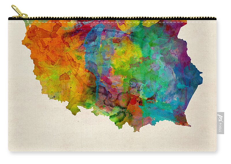 Map Art Zip Pouch featuring the digital art Poland Watercolor Map by Michael Tompsett