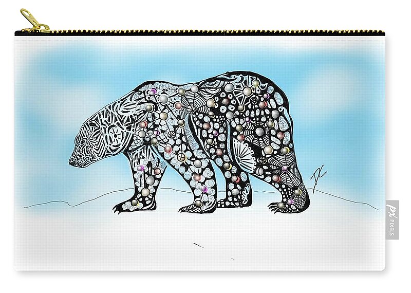 Doodle Zip Pouch featuring the digital art Polar bear doodle by Darren Cannell