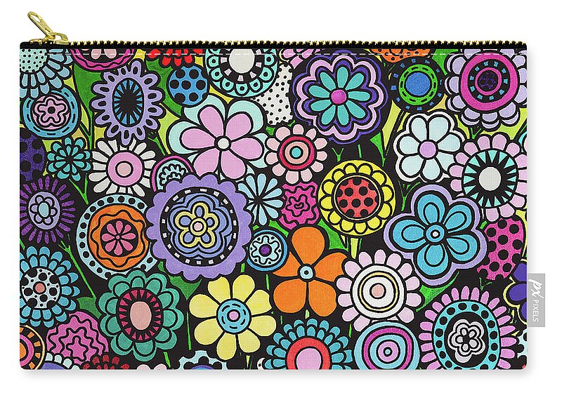 Flowers Zip Pouch featuring the painting Polka Dot Garden by Beth Ann Scott