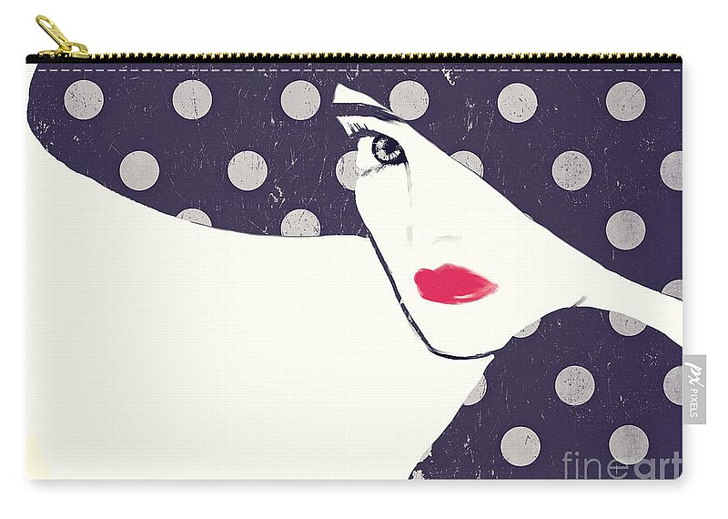Polka Dots Zip Pouch featuring the painting Polka Dot Fashion Hat by Mindy Sommers