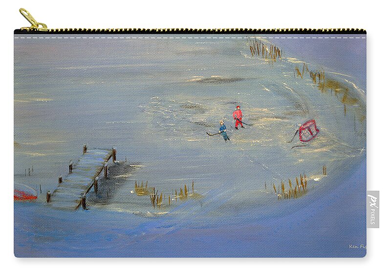 Sleigh Zip Pouch featuring the painting Pond Hockey by Ken Figurski